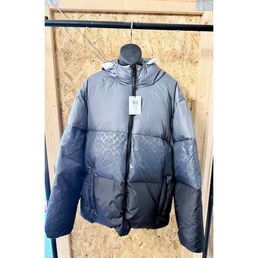 Coach Grey Multi Colorblock Down Puffer Jacket Signature C Hooded XXL 2X